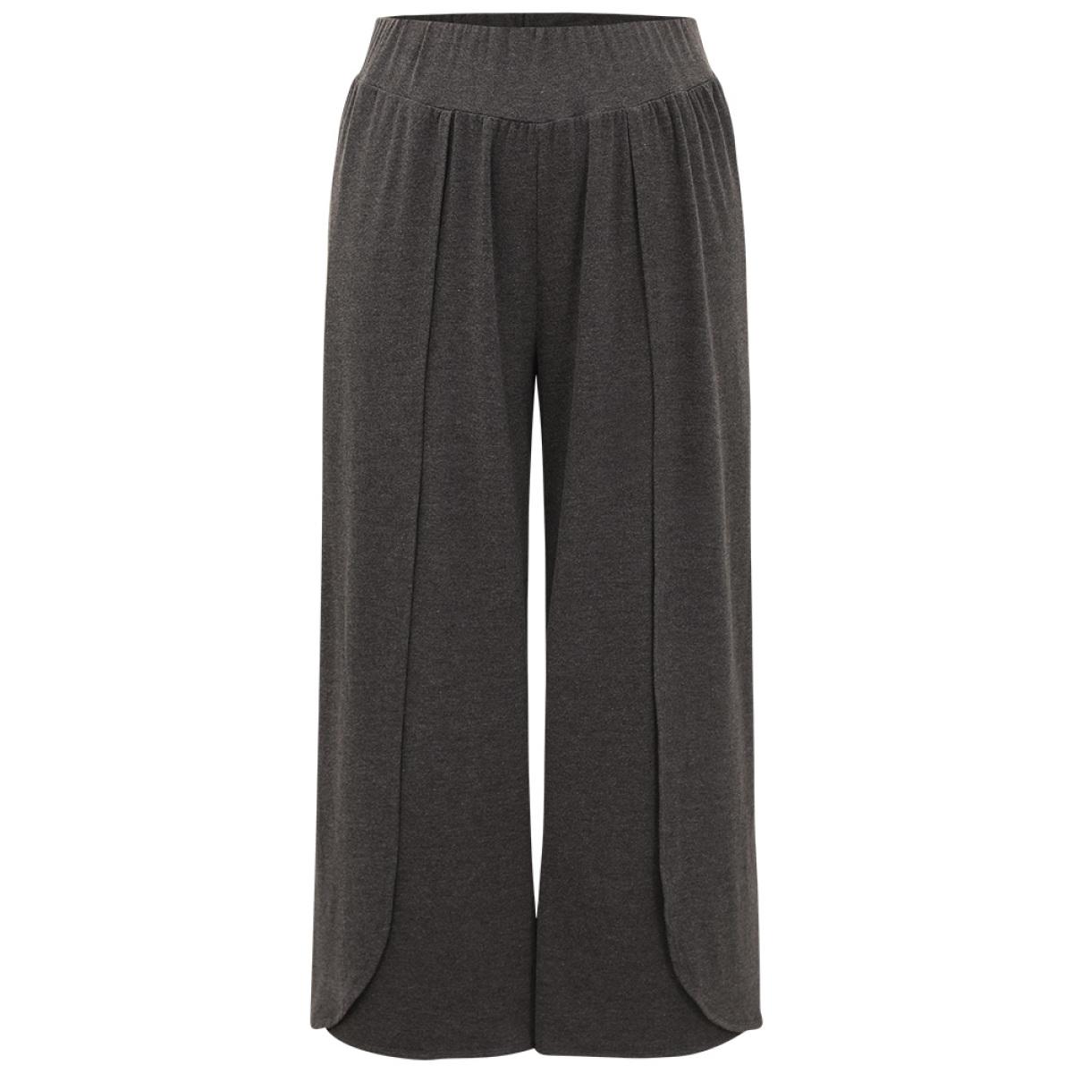 Plus Size Wideband Waist Tiered Wide Leg Pants Women DimGray Casual Wide Leg High Rise Dailywear Pants BloomChic 28/5X Product Image