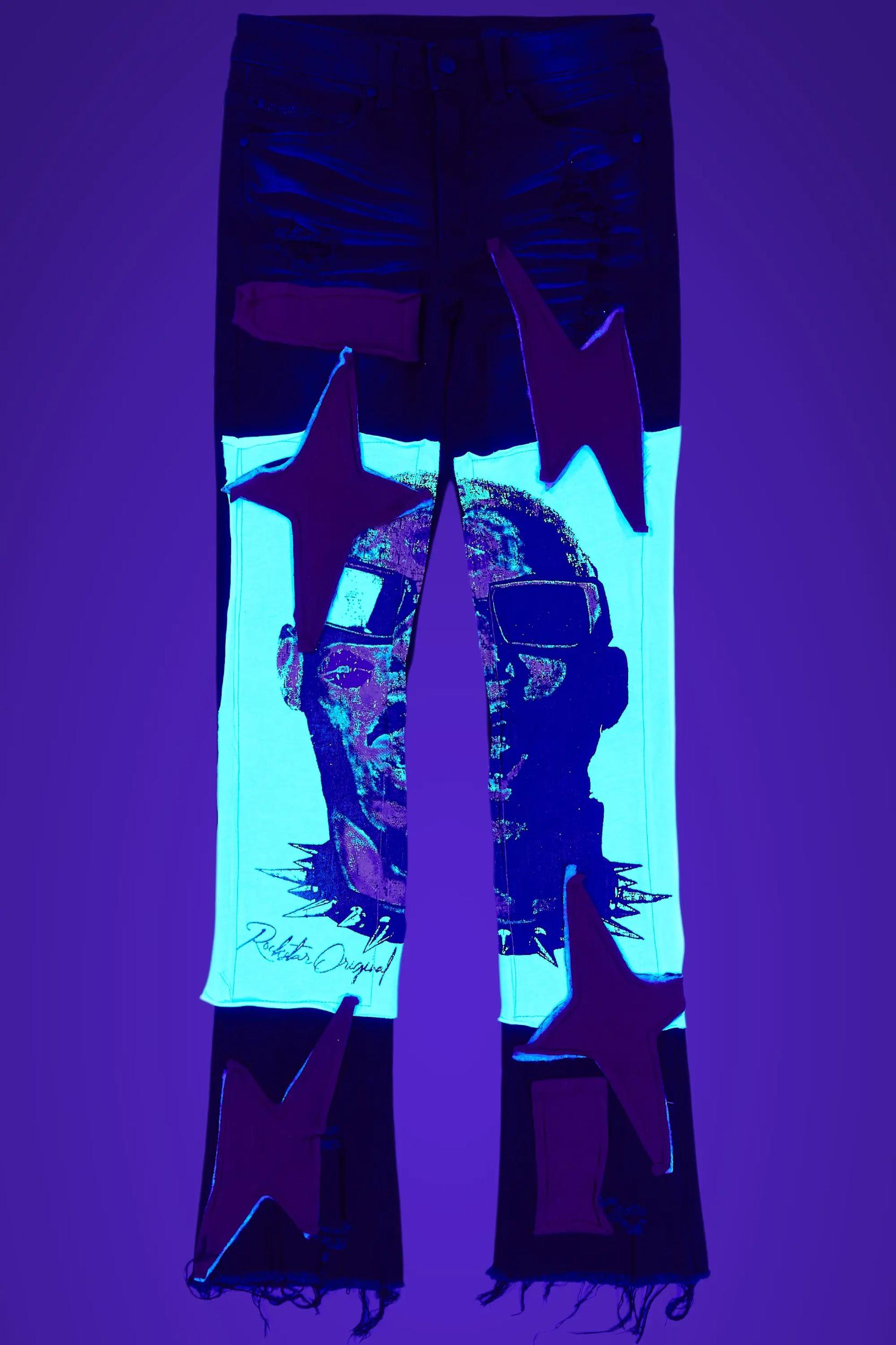 Savage Black/Red Patchwork Stacked Flare Jean Male Product Image