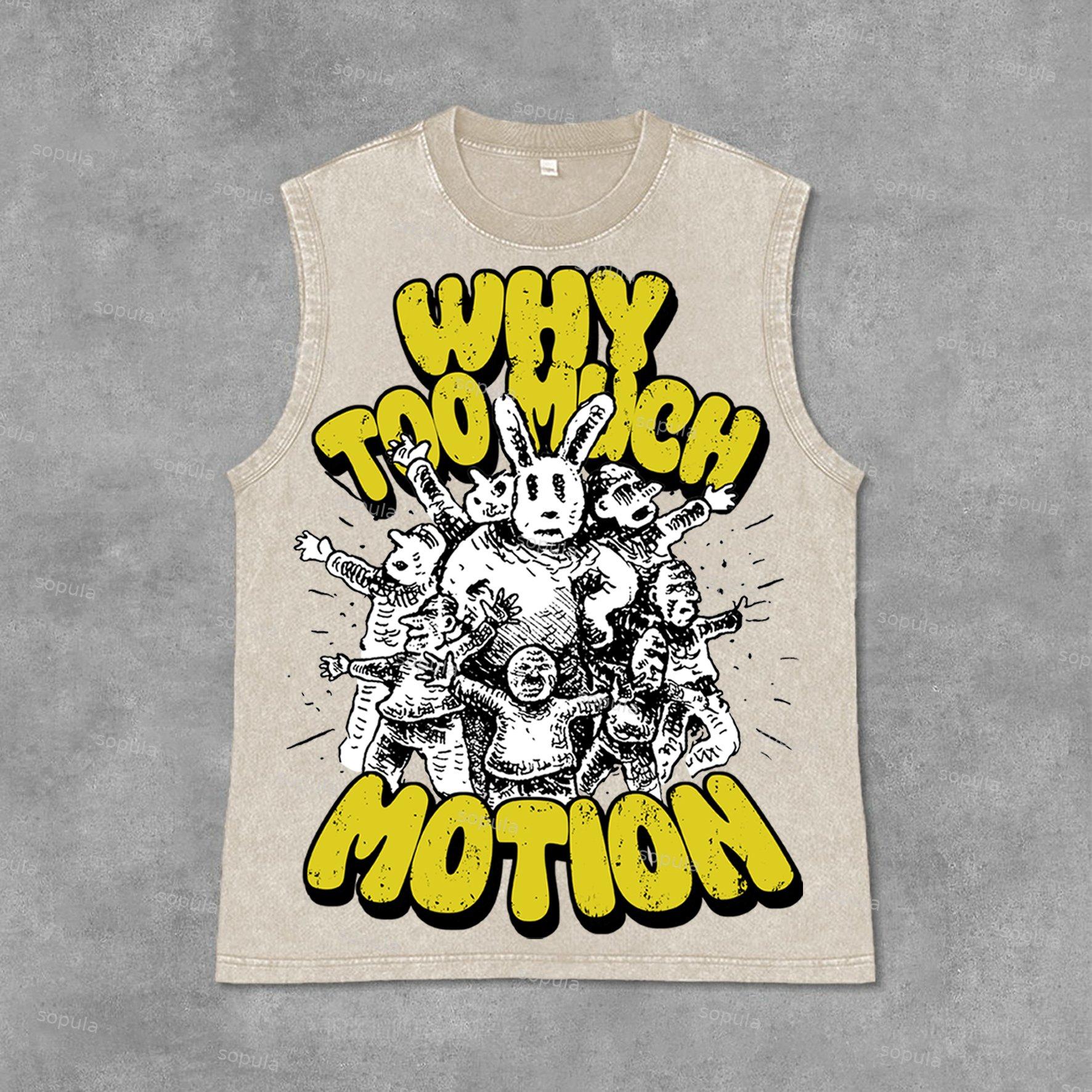 Vintage Why Too Much Motion Graphic Print Acid Washed Sleeveless Tank Top Product Image
