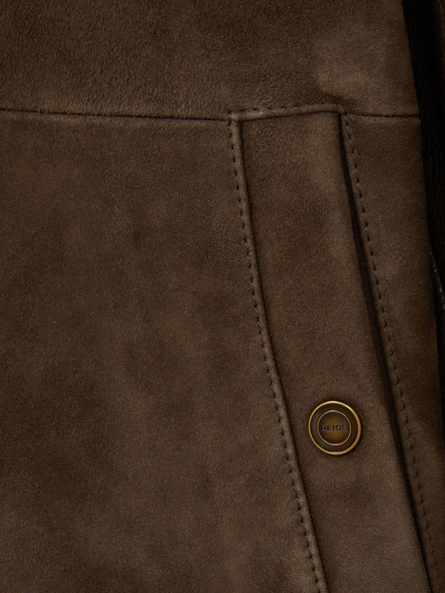 Leather-Sleeve Suede Bomber Jacket in Chocolate Brown Product Image