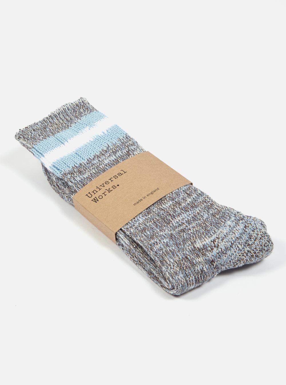 Universal Works Everyday Stripe Sock in Cornish Blue Cotton Product Image