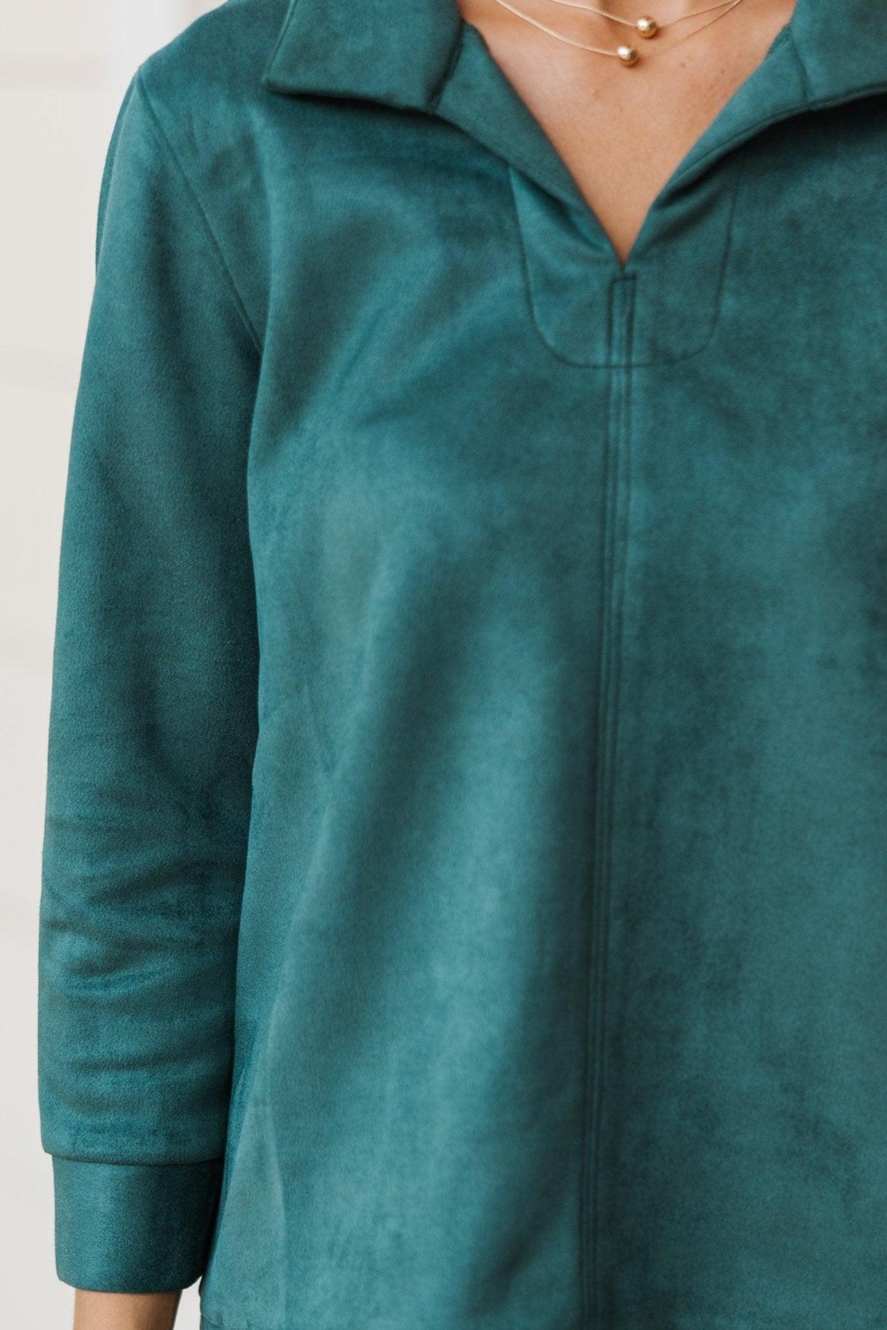 Never Forget Emerald Green Faux Suede Blouse Female Product Image
