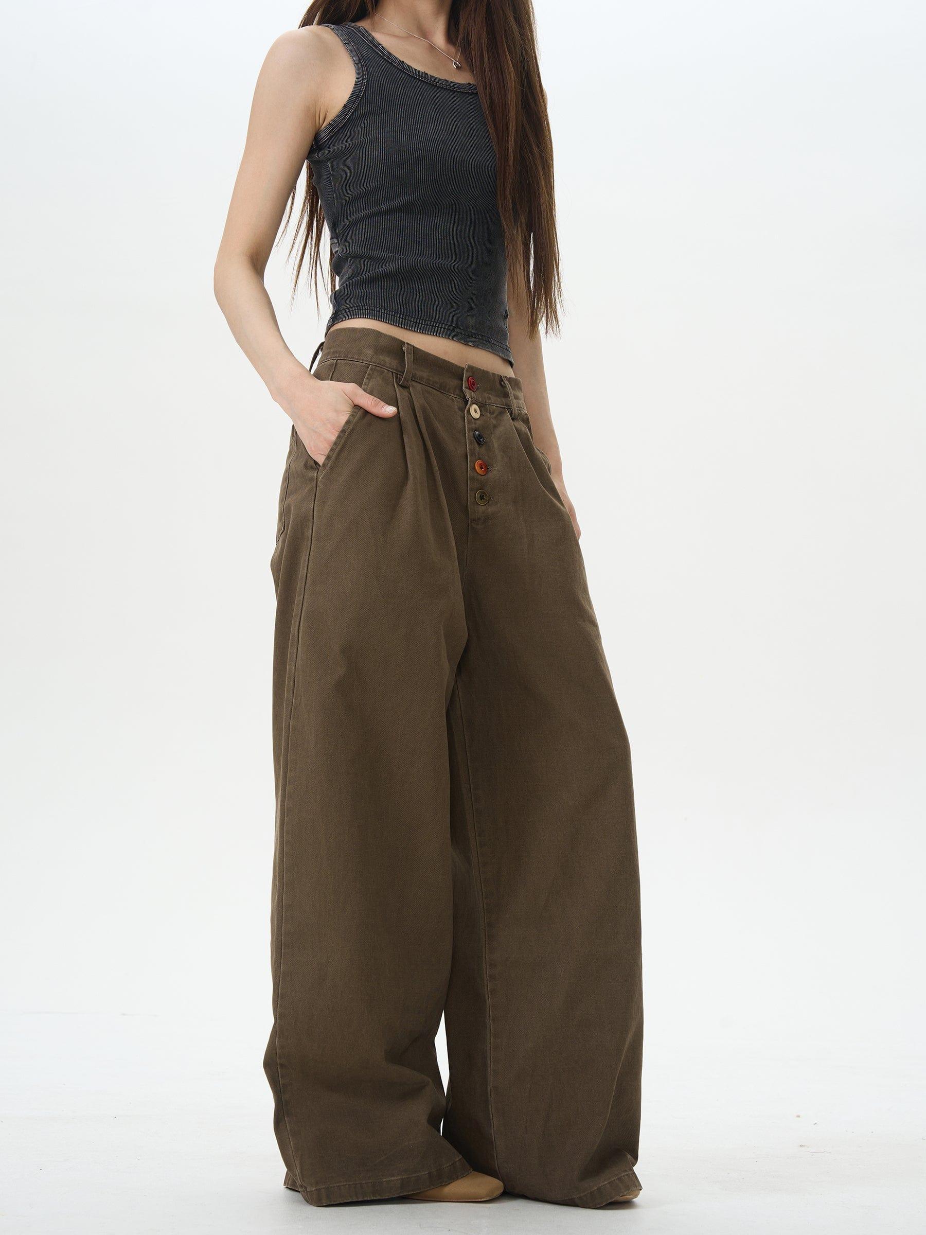 RT No. 12623 BUTTONED PLEATED STRAIGHT PANTS Product Image