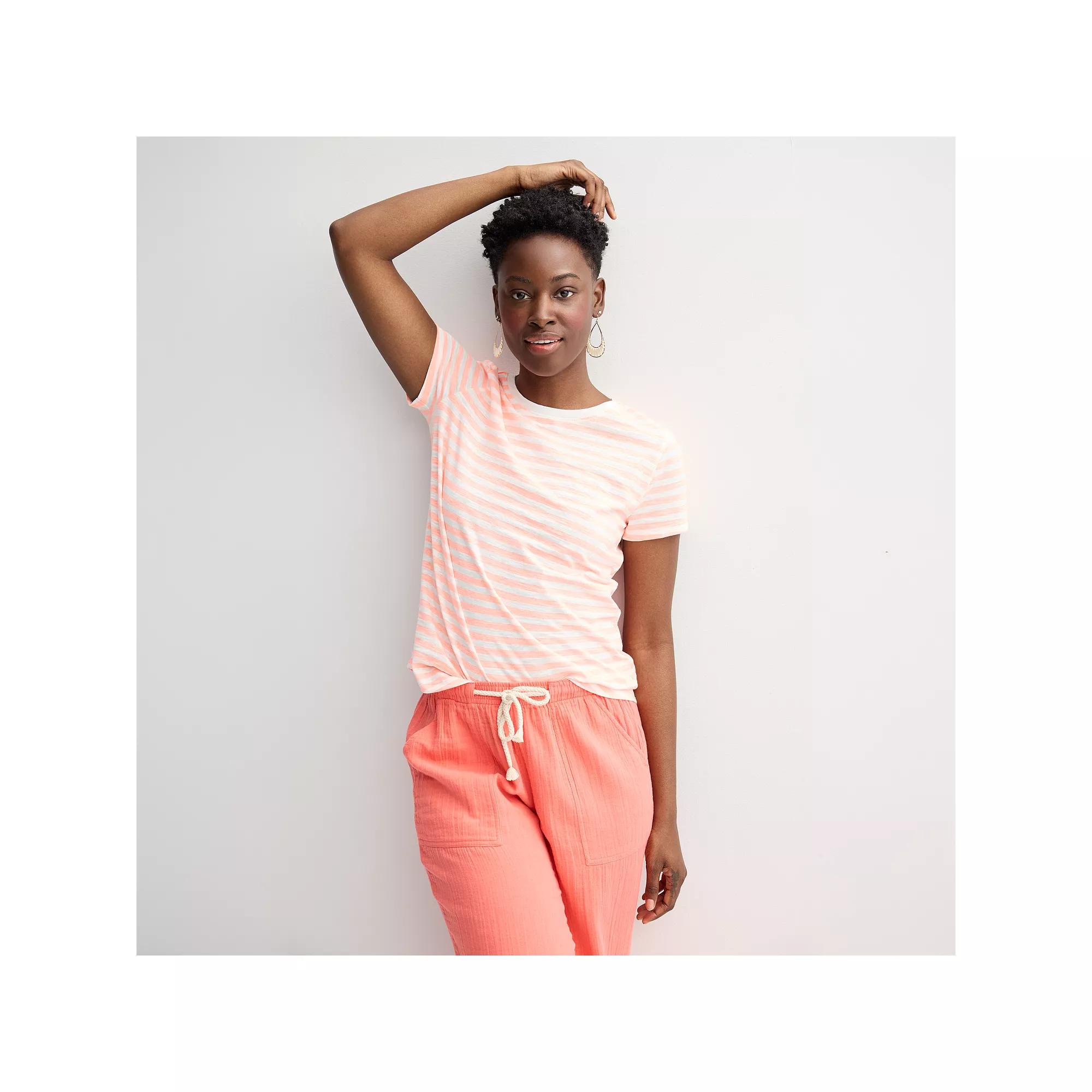 Women's Sonoma Goods For Life® Short-Sleeve Crew Tee, Size: XL, Pink Simple Stripe Product Image