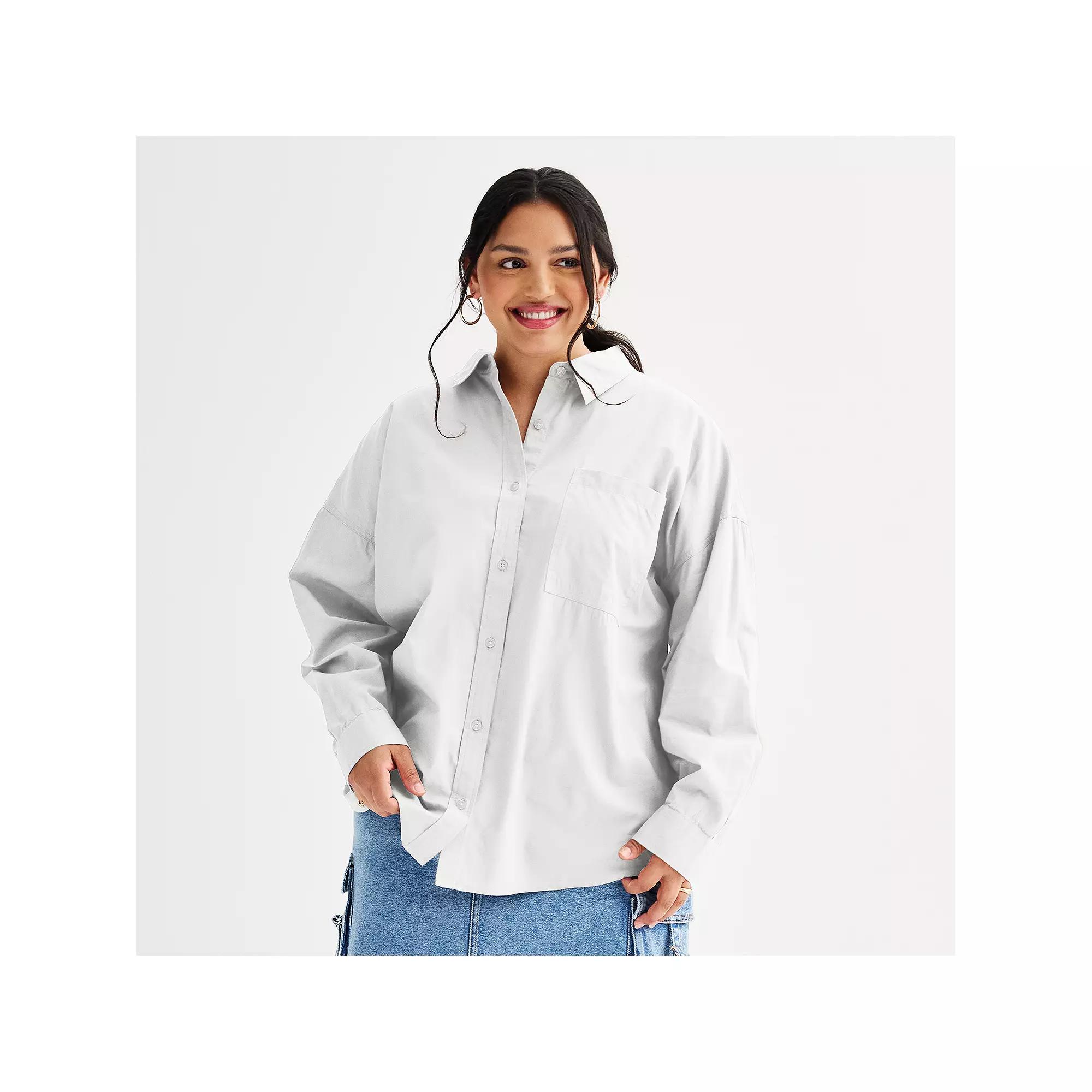 Plus Size SO® Oversized Year-Round Shirt, Women's, Size: 2XL, Modern White Product Image