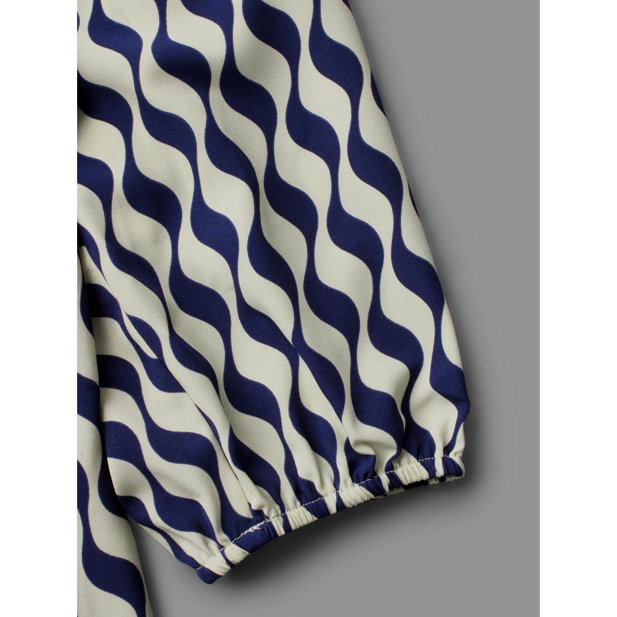 Plus Size Indigo Geometric Print Twist Front Blouse Women At the Office Extra Long Sleeve V-neck Work Blouses BloomChic 28/5X Product Image