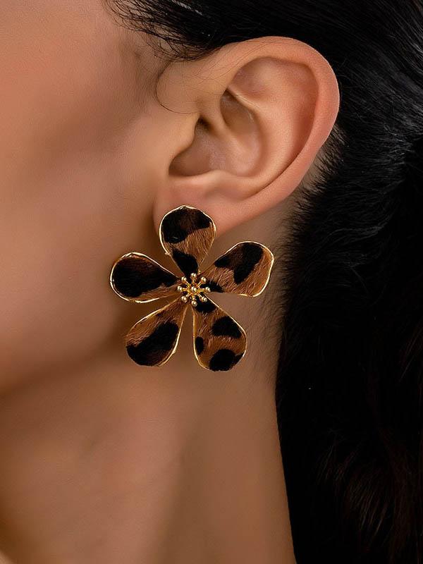 Flower Shape Leopard Drop Earrings Product Image