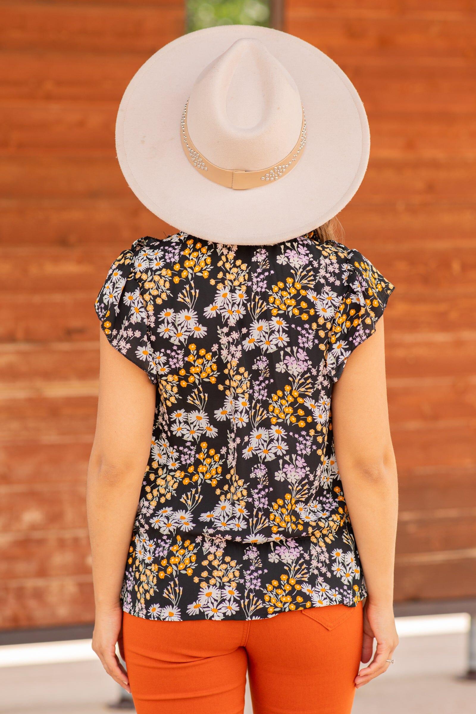 Black and Orange Multicolor Floral Print Top Product Image