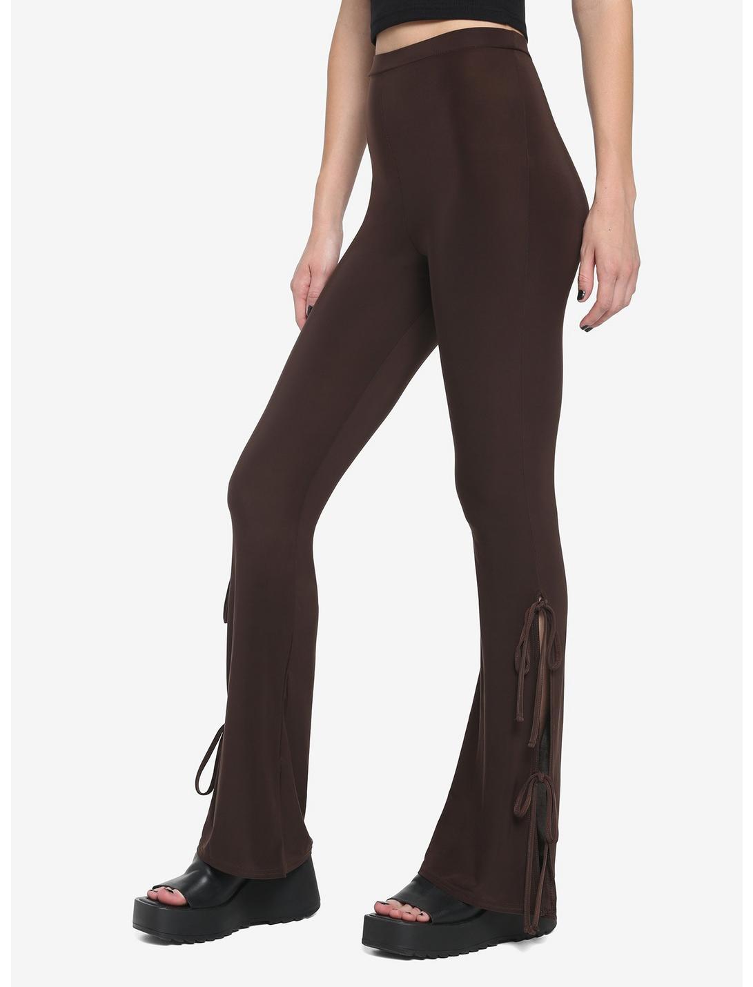 Brown Side Tie Flare Leggings Product Image