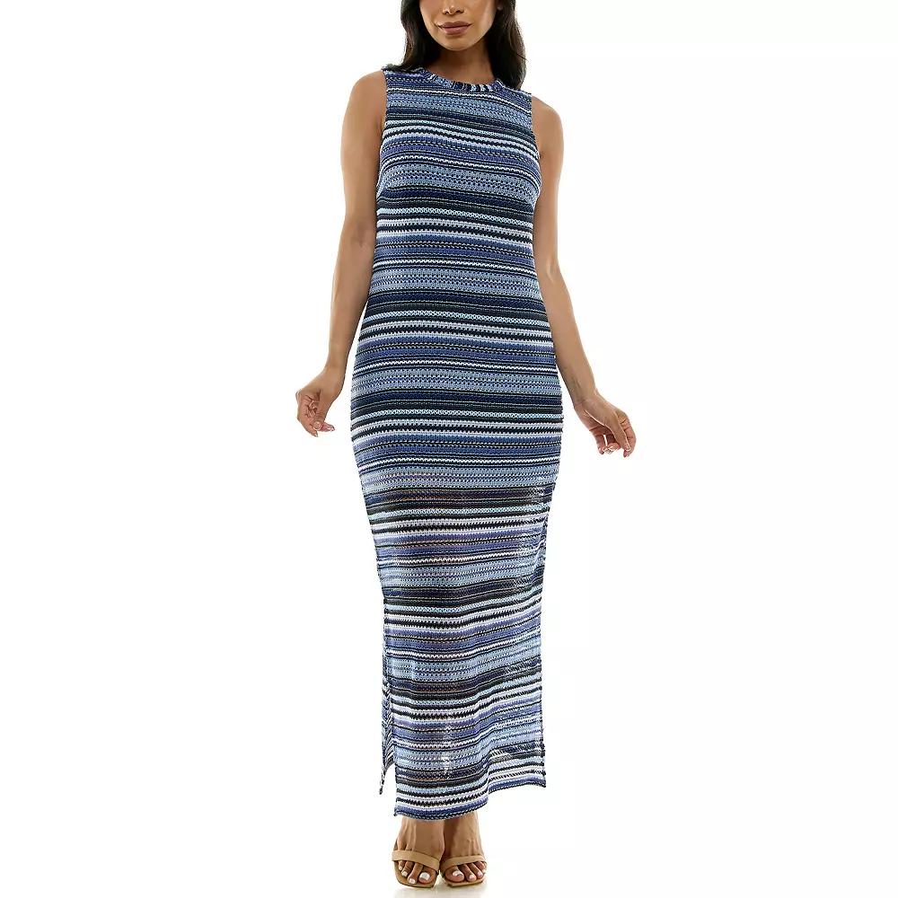 Women's Nina Leonard Crochet Striped Halter Maxi Dress,  Product Image
