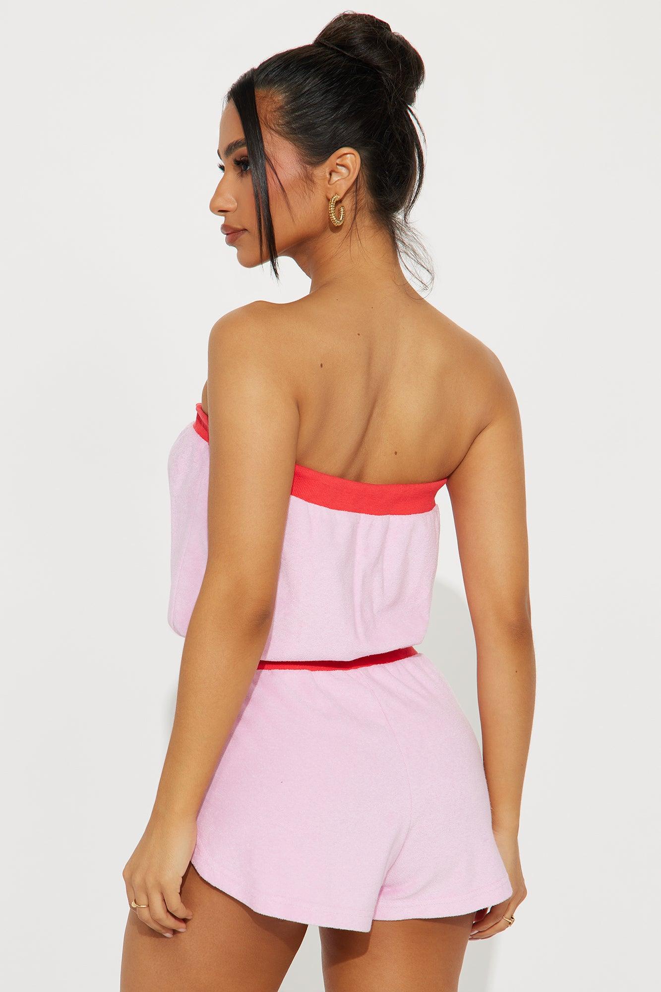 Sporty Terry Cloth Romper - Pink/combo Product Image