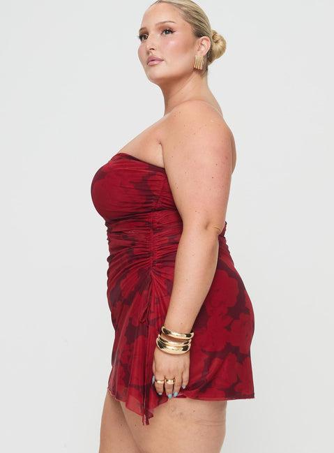 Donelli Mini Dress Burgundy / Red Floral Curve Product Image