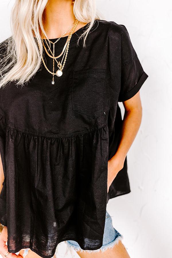 Greek Isles Linen-Blend Babydoll Top In Black Product Image