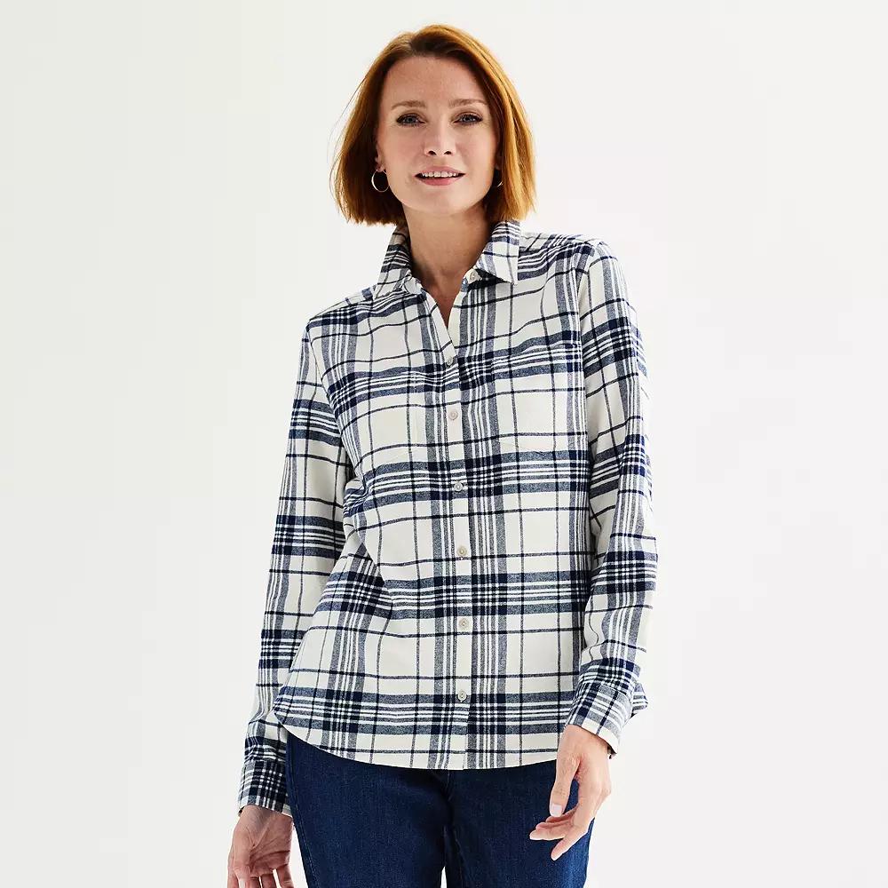 Women's Croft & Barrow® The Extra Soft Plaid Flannel Shirt, Size: XS, Pink Color Plaid Product Image