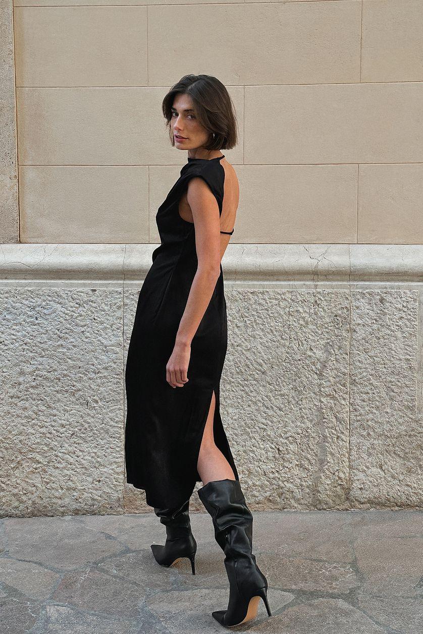 Funnel Neck Open Back Midi Dress Product Image