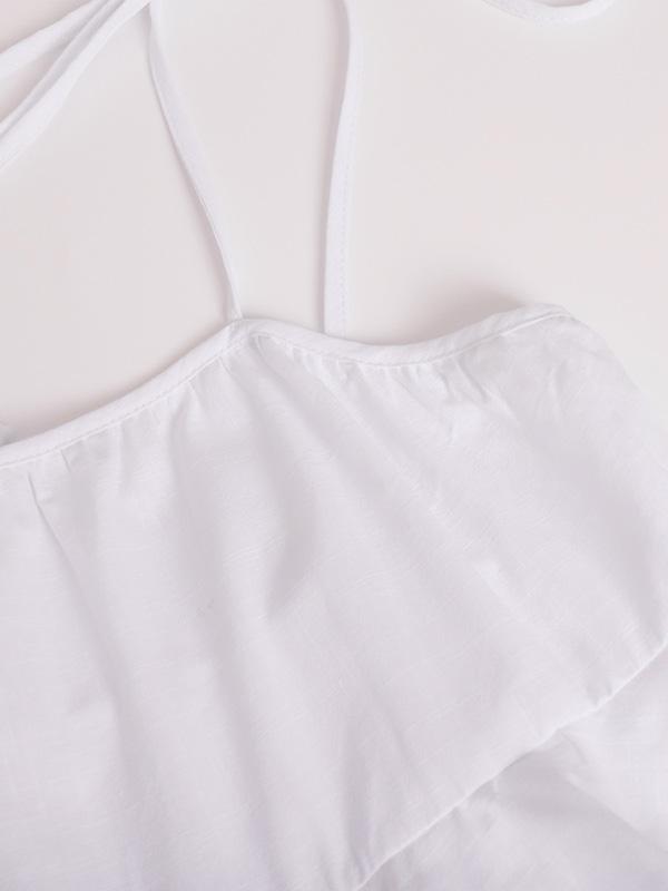 A-Line High Waisted Backless Layered Pleated Solid Color Spaghetti-Neck Mini Dresses Product Image