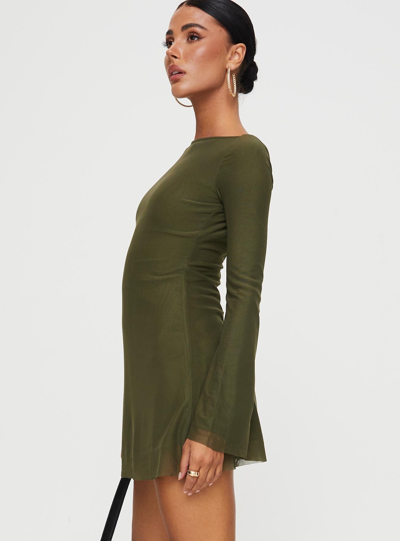Lukea Long Sleeve Mesh Mini Dress Olive Product Image