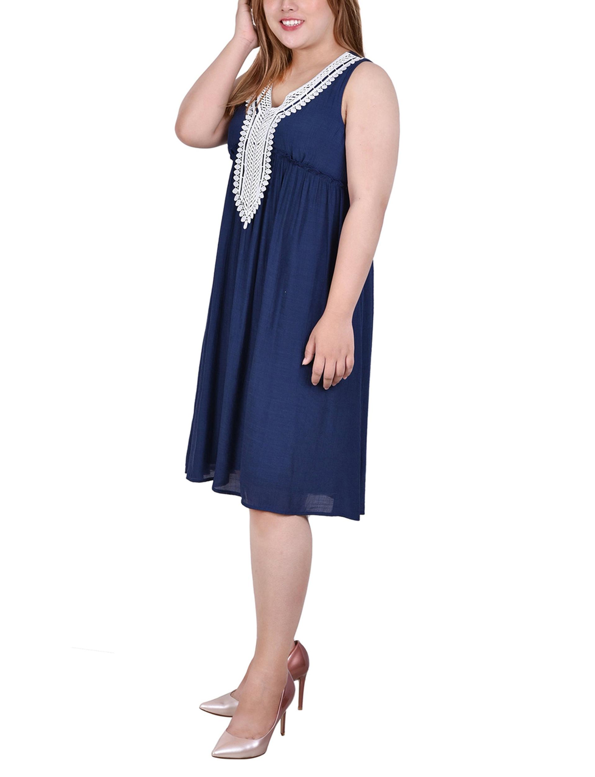 Blue Crocket Detail Dress - Plus Product Image