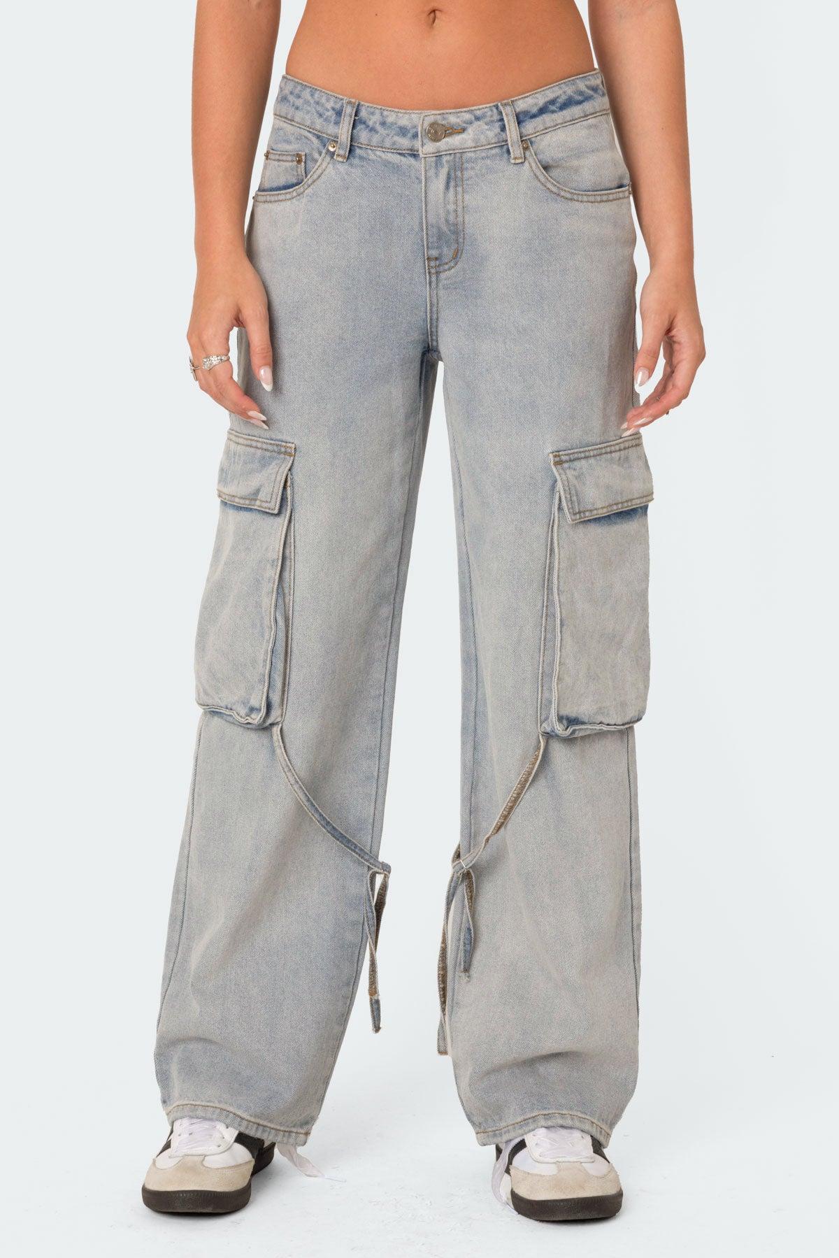 Via Washed Low Rise Baggy Cargo Jeans Product Image