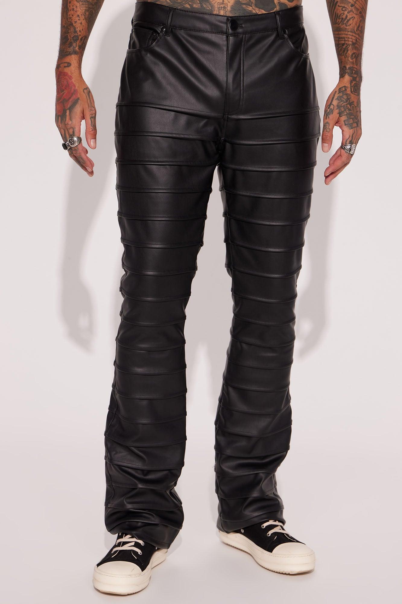 Extra Levels Faux Leather Slim Stacked Flared Pants - Black Product Image