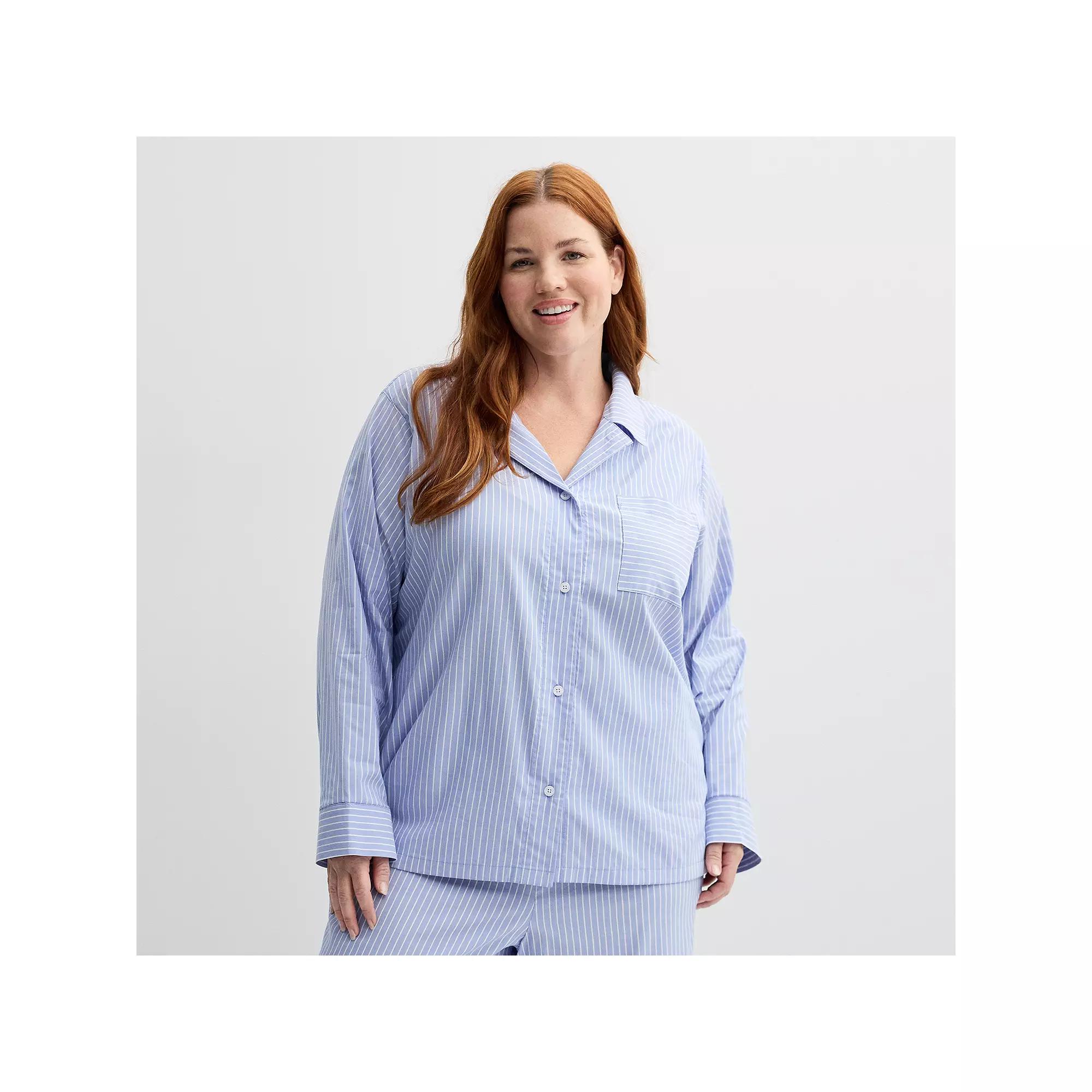 Plus Size Sonoma Goods For Life® Woven Pajama Top, Women's, Size: 3XL, Blue Stripe Product Image