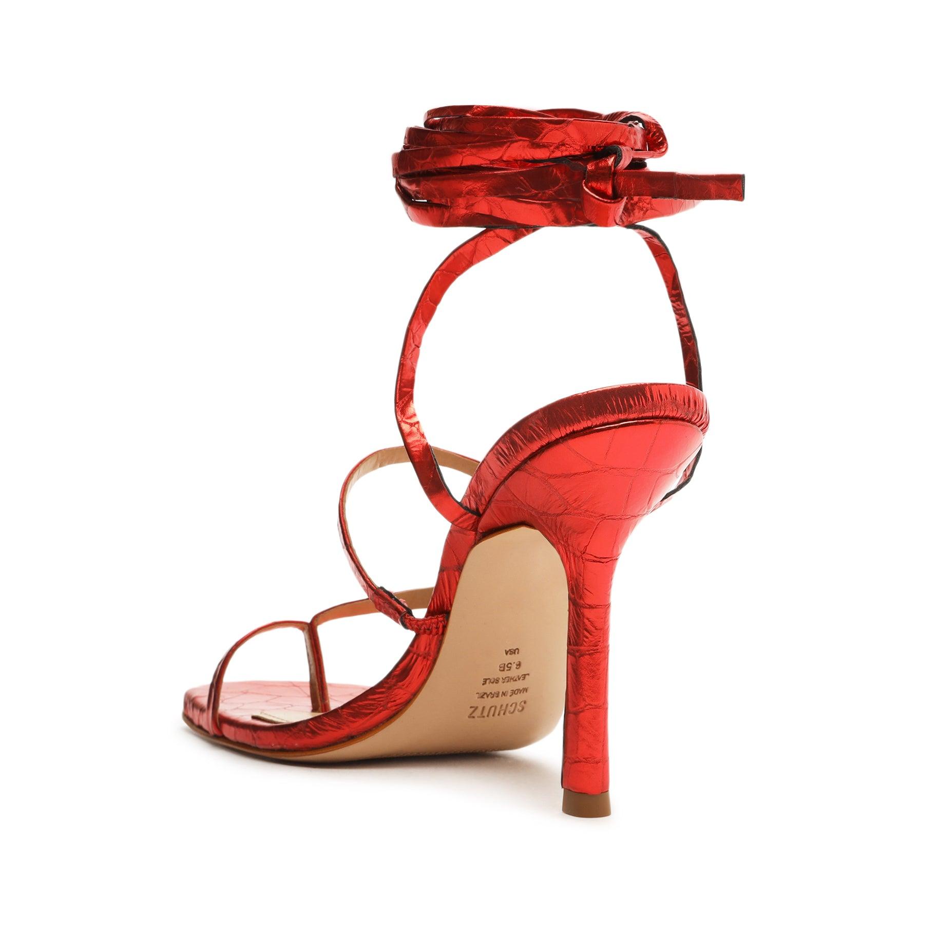 Lily Metallic Crocodile-Embossed Leather Sandal Product Image