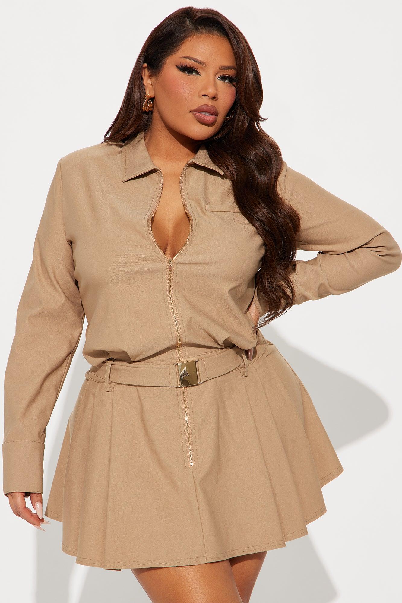 Janina Belted Mini Dress - Khaki Product Image