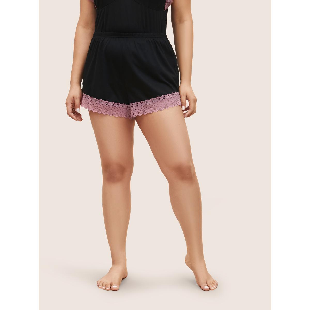 Plus Size Patchwork Bowknot Lace Panel Loungewear Set Women Black See through Sleeveless Deep V-neck Lounge Loungewear Sets BloomChic 26/4X Product Image