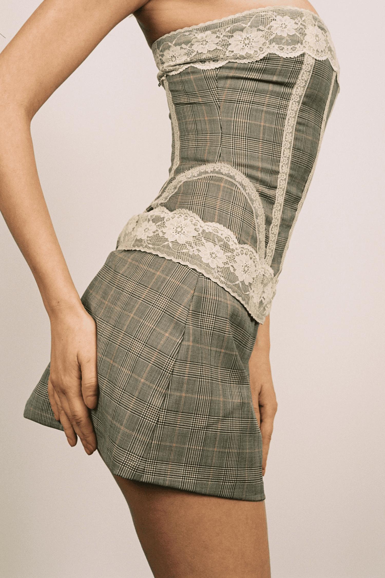 MICRO MINI SKIRT - BROWN CHECK Product Image