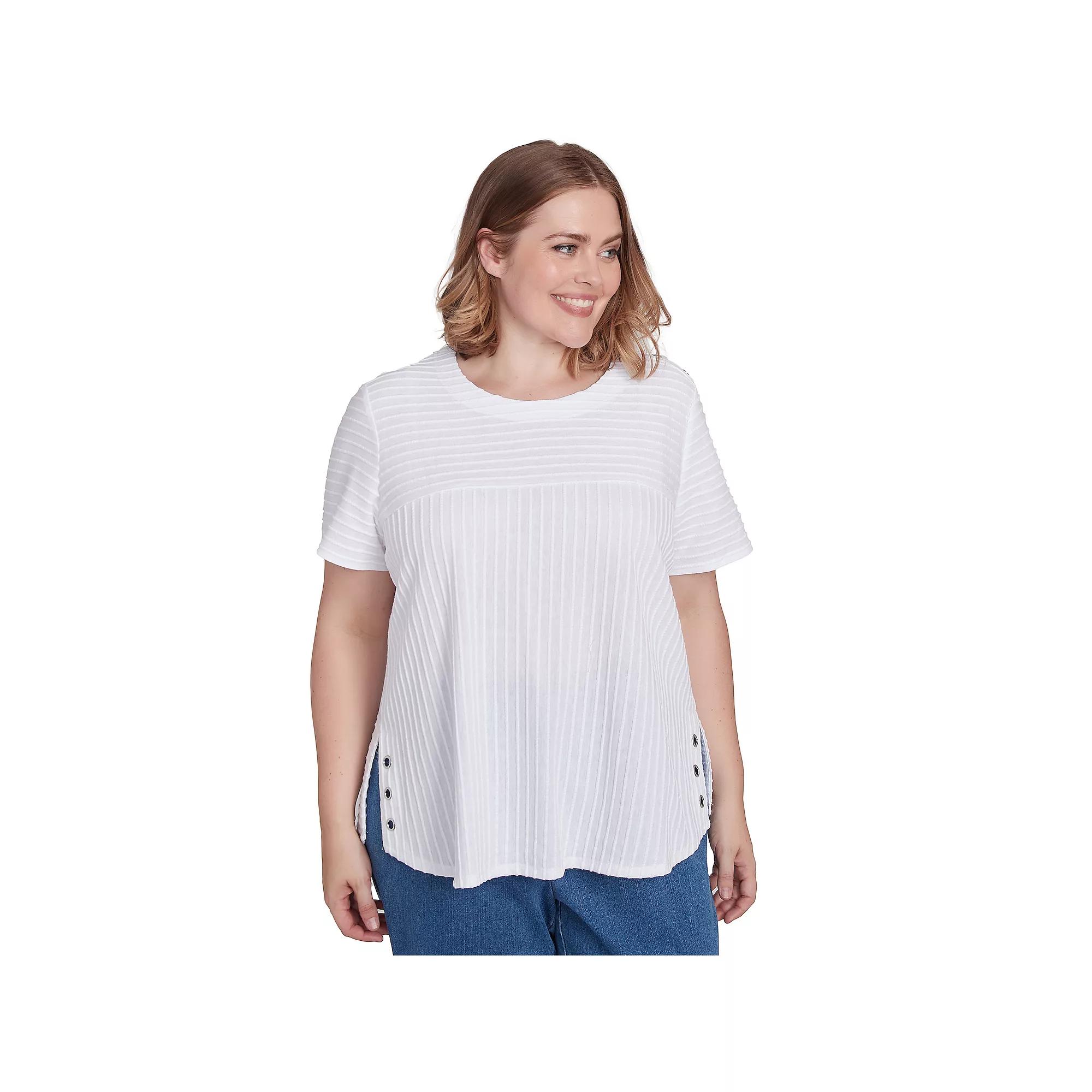 Plus Size Alfred Dunner Solid Textured Short Sleeve Tee, Women's, Size: 3XL, White Product Image