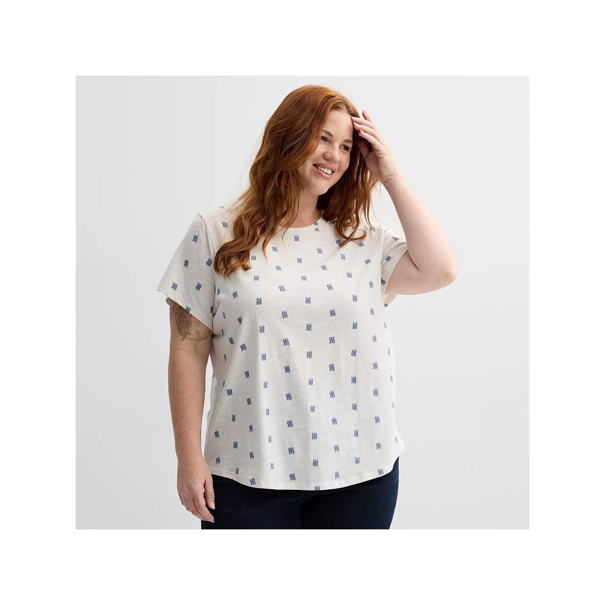 Plus Size Sonoma Goods For Life® Short-Sleeve Crew Tee, Women's, Size: 4XL, Blue Cream Dye Product Image