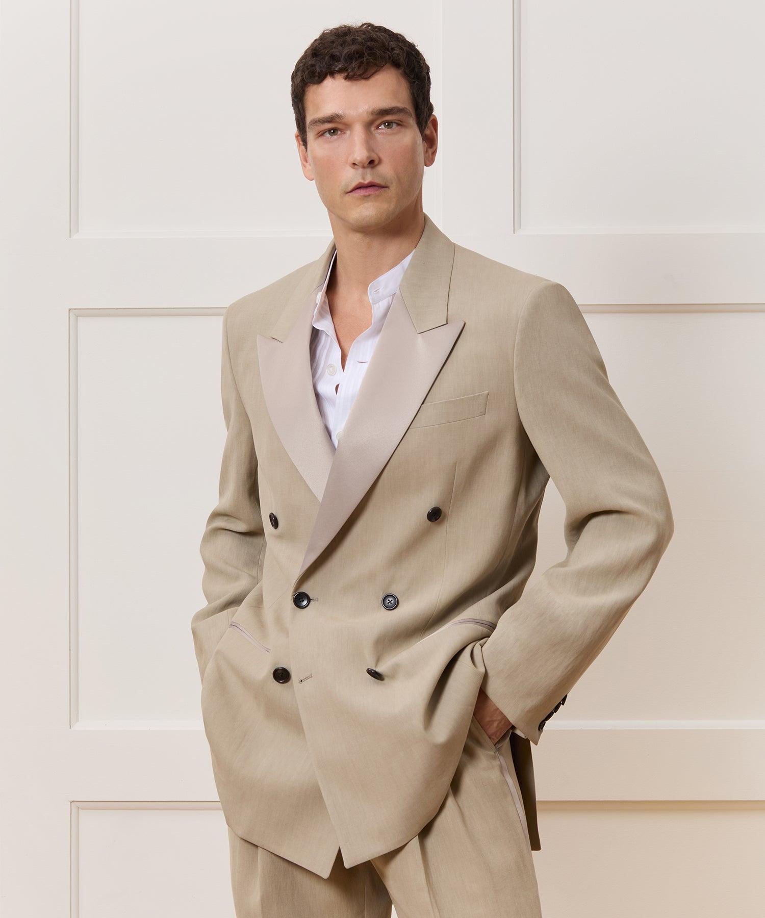 Relaxed Italian Sueded Linen Double-Breasted Tuxedo Jacket Product Image