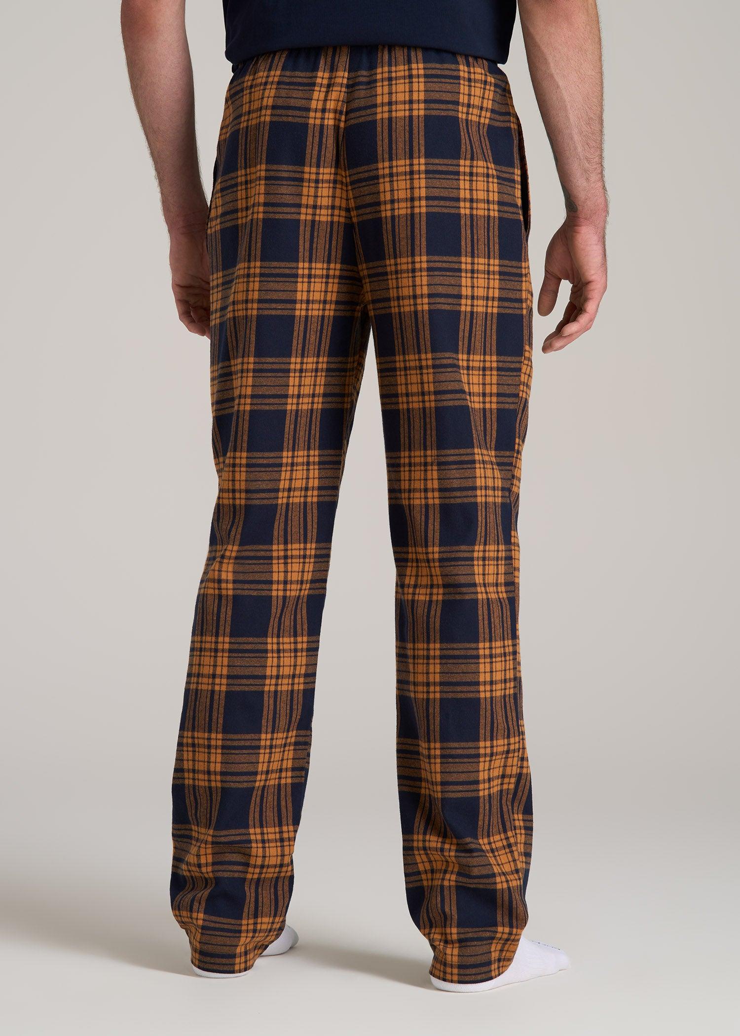 Plaid Pajama Pants for Tall Men in Navy and Apricot Plaid Product Image
