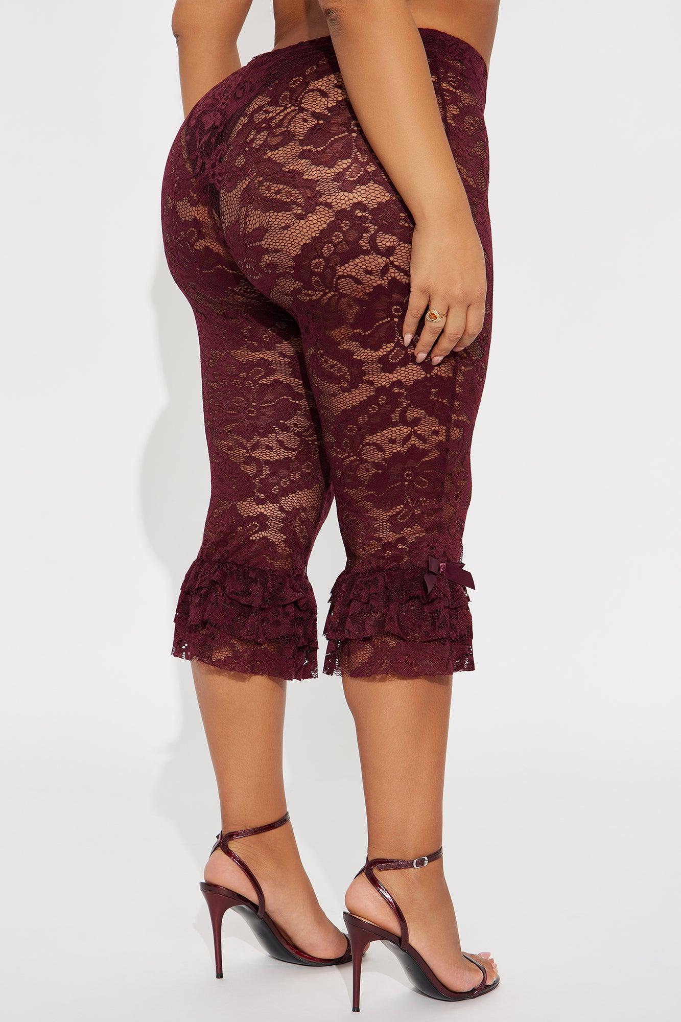 Magnolia Lace Ruffle Capri Legging - Burgundy Female Product Image