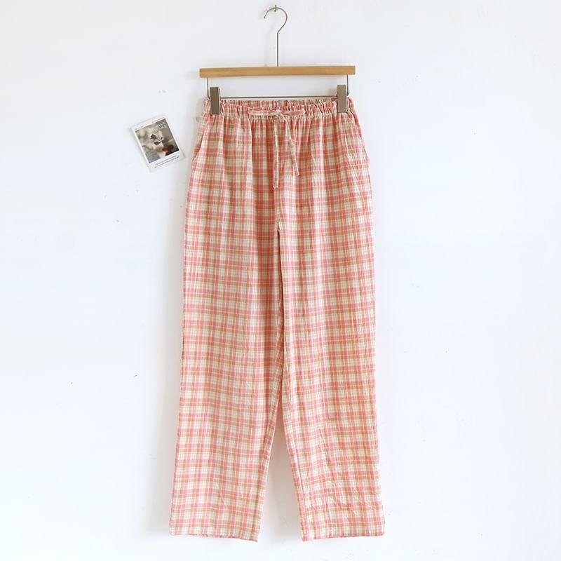 Drawstring Waist Plaid Lounge Pants Product Image