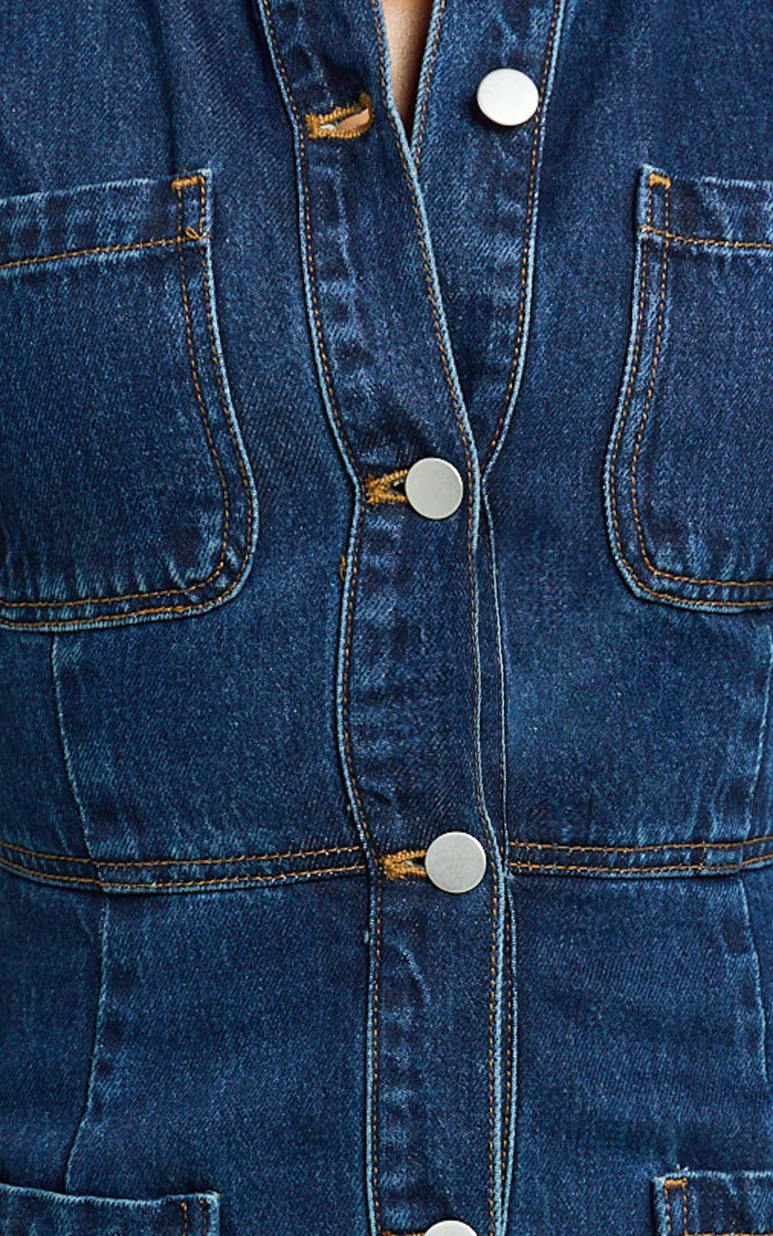 Stephanie Mini Dress - Scoop Neck Pocket Detail Recycled Denim Dress in Indigo Wash Product Image