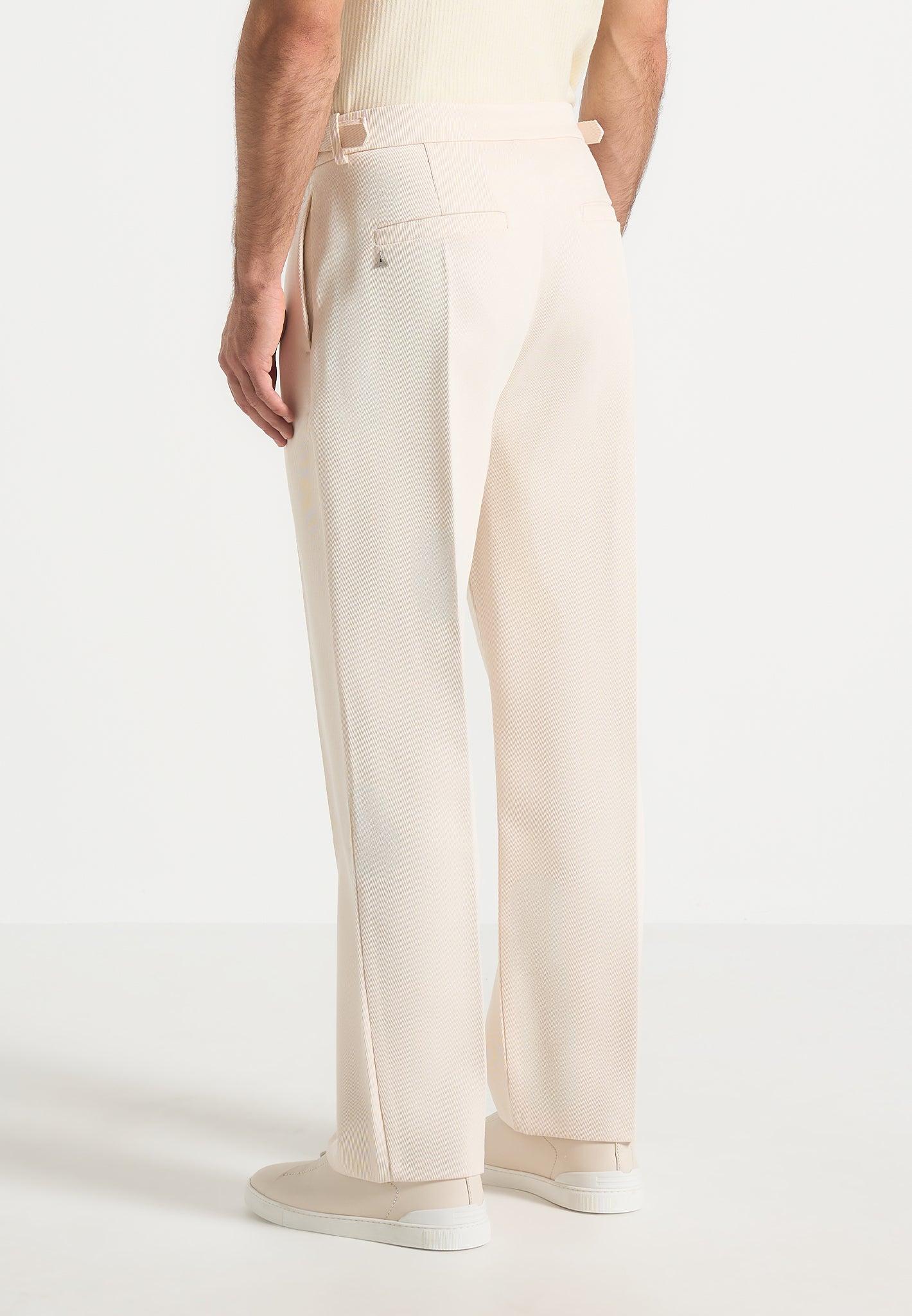 Dorian - Relaxed Fit Twill Pleated Tailored Trousers - Cream Male Product Image