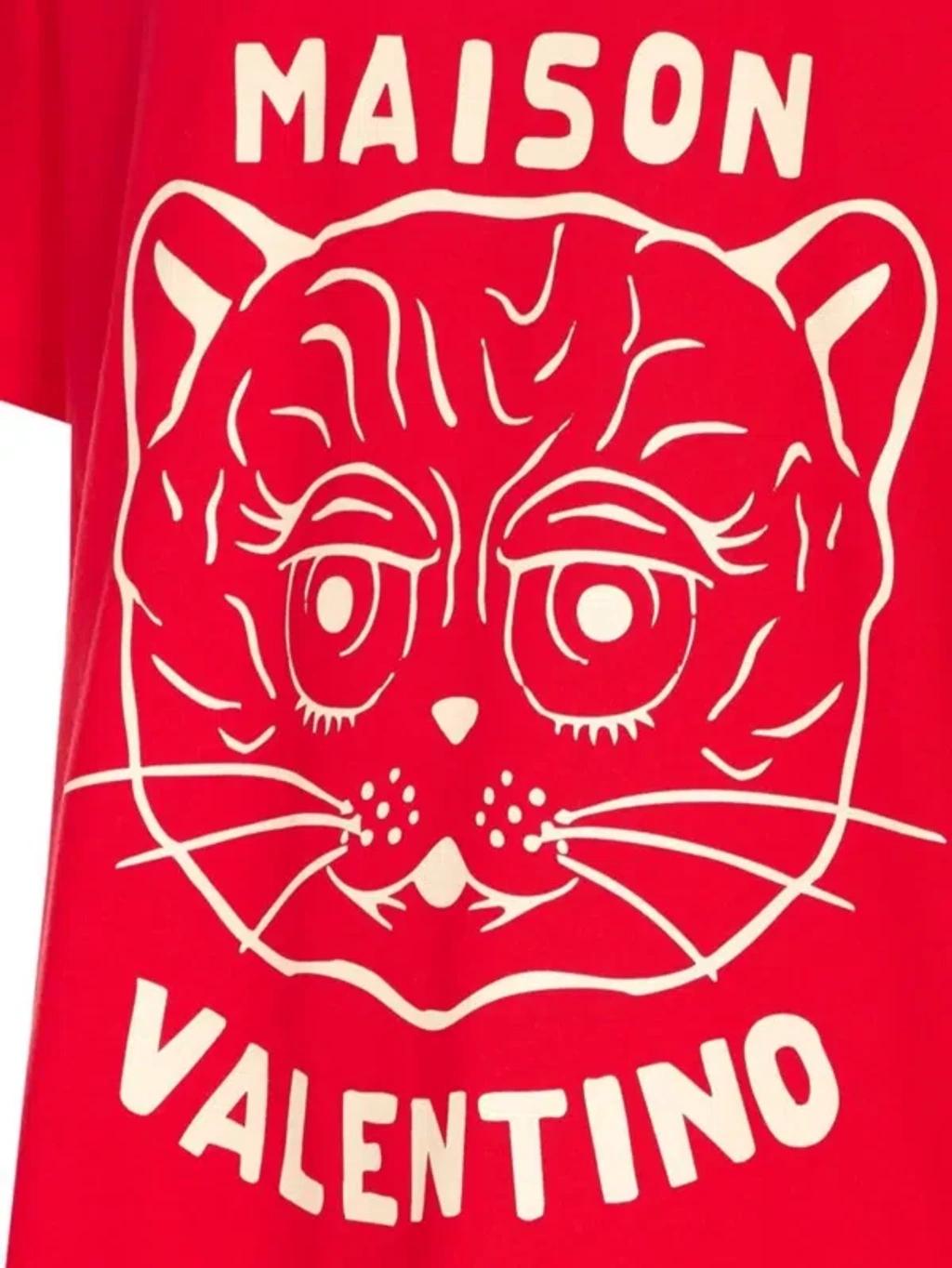 VALENTINO Graphic Print House Cat Crew Neck T-shirt In Red Product Image