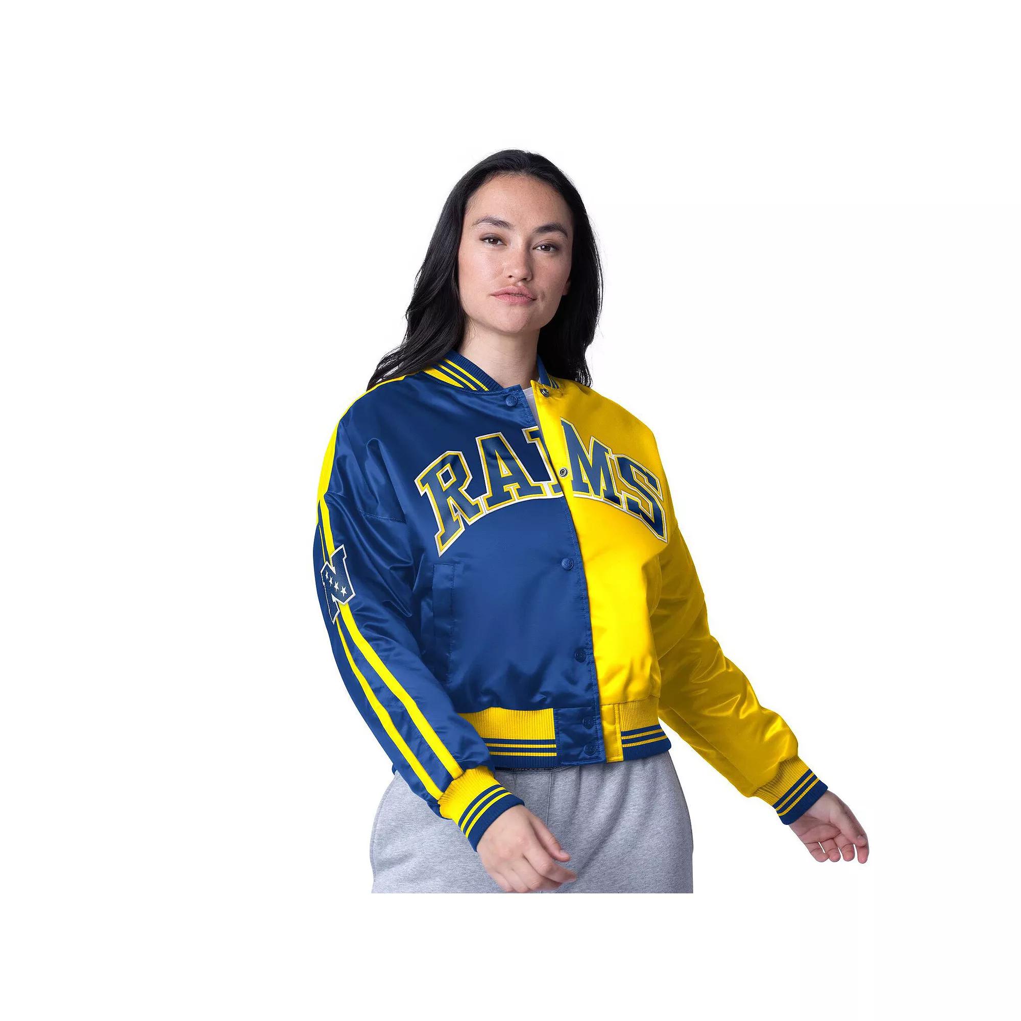 Women's Starter Royal/Gold Los Angeles Rams Zone Blitz Cropped Full-Snap Satin Jacket,  Product Image