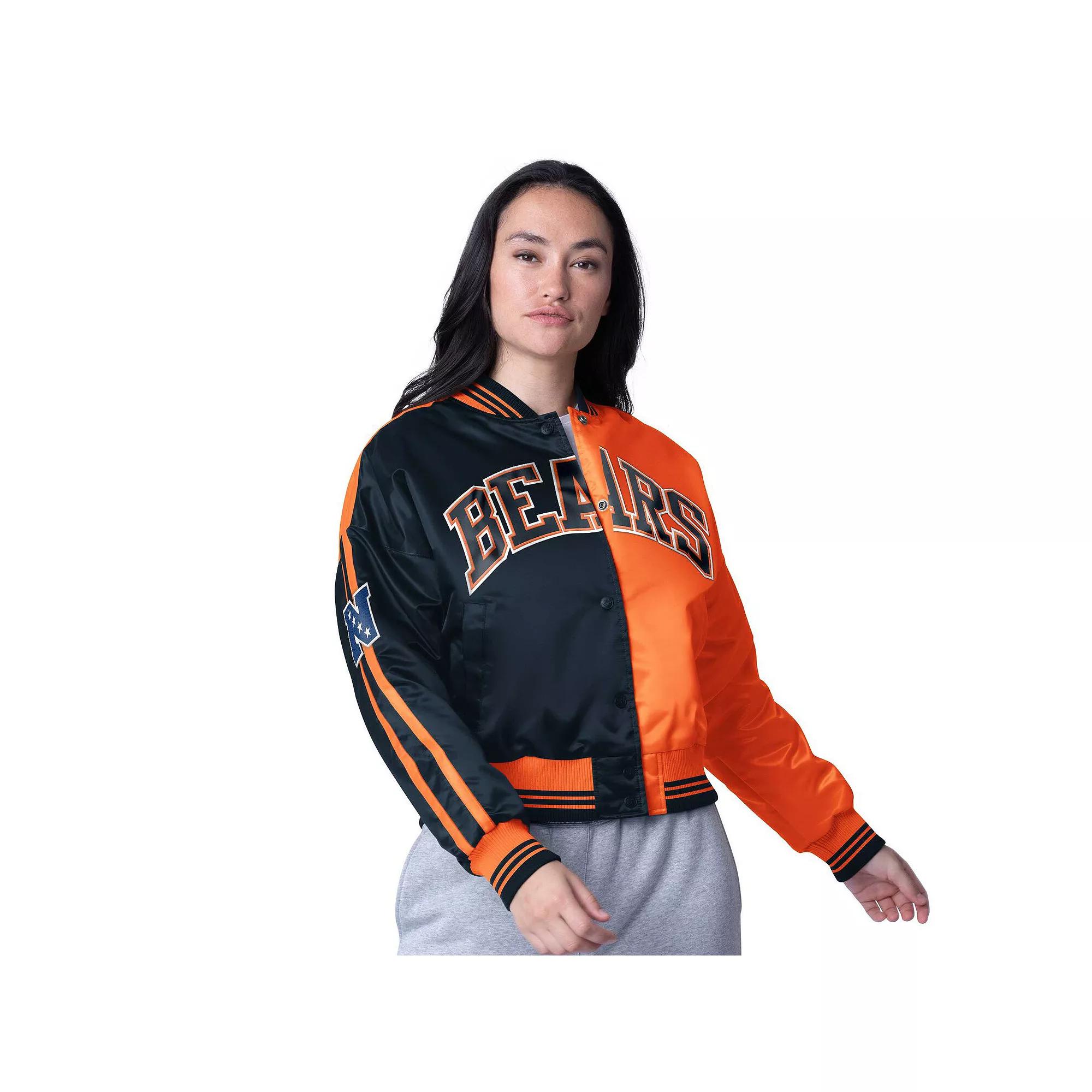 Women's Starter  Navy/Orange Chicago Bears Zone Blitz Cropped Full-Snap Satin Jacket, Size: 2XL, Blue Product Image