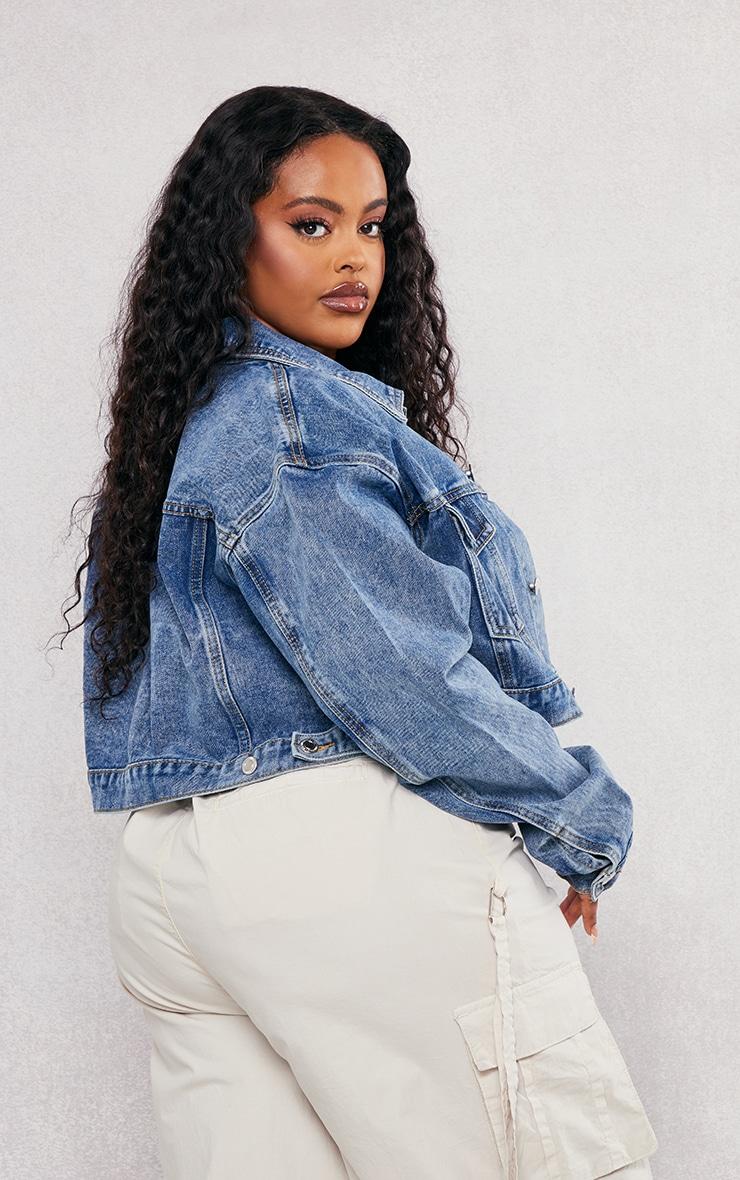 Plus Vintage Wash Cropped Denim Jacket Product Image
