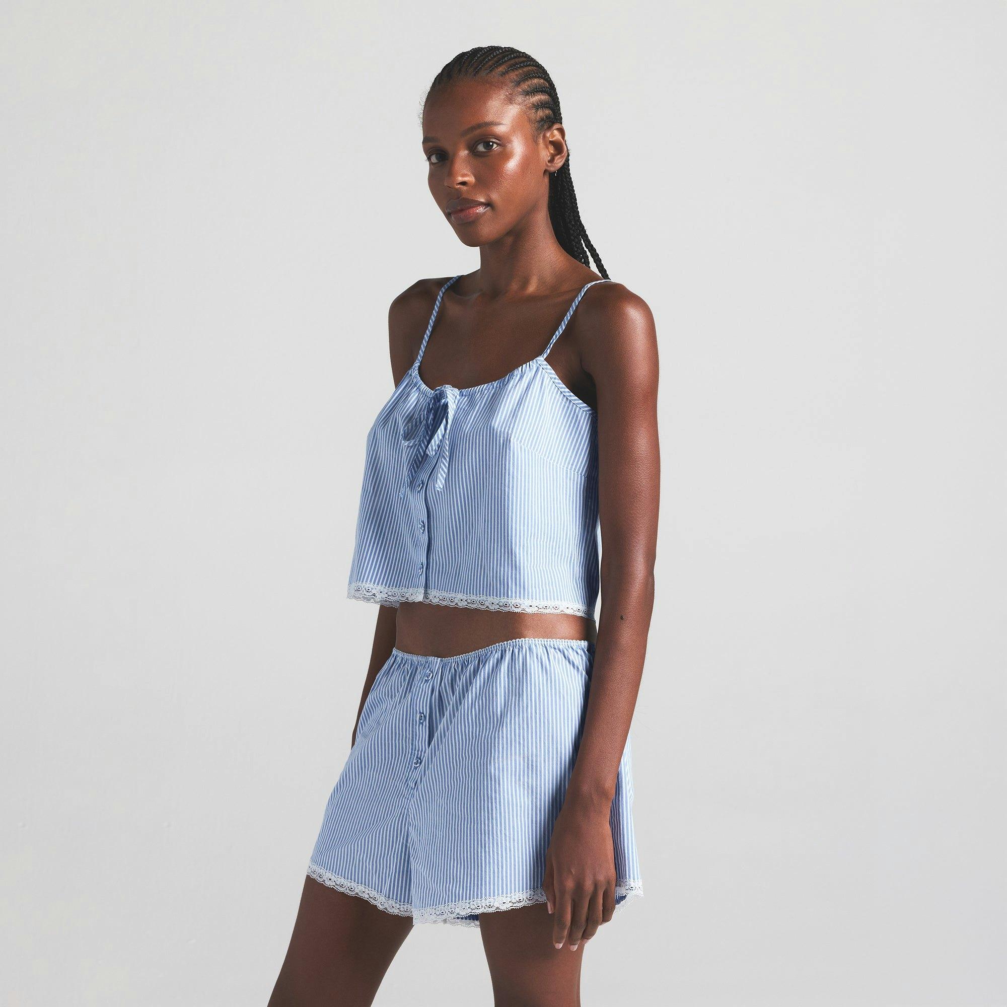 COTTON POPLIN SLEEP CAMI | CADET STRIPE Product Image