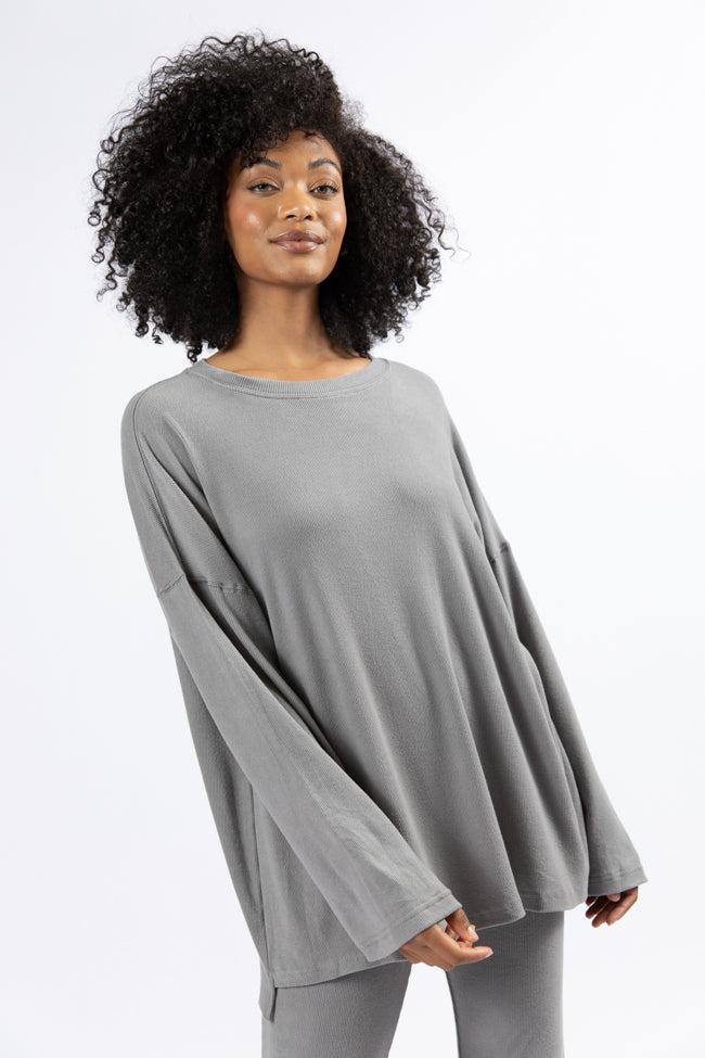 The Perfect Charcoal Brushed Rib Flare Pants Set FINAL SALE Product Image