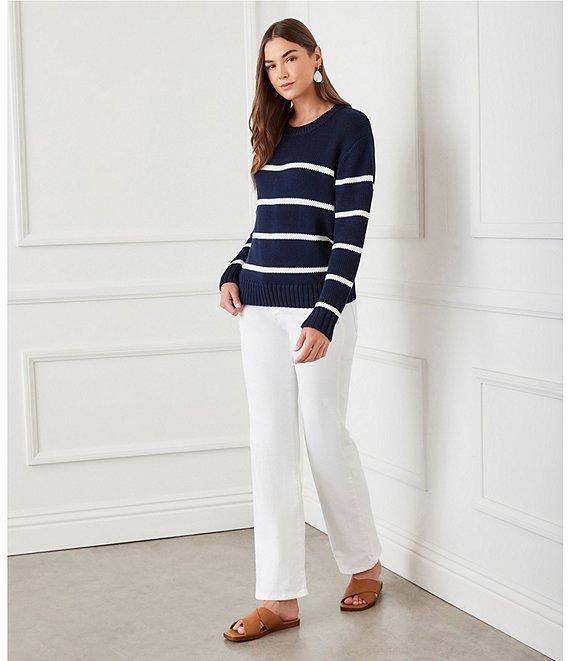 Karen Kane Stripe Knit Stretch Crew Neck Long Sleeve Sweater Product Image