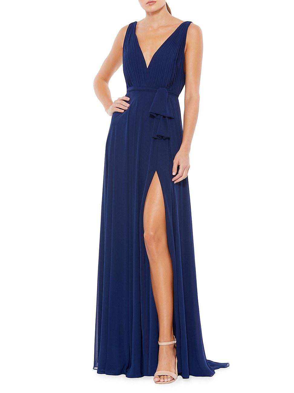 Womens Pleated V-Neck Draped Tie Gown Size 0 Product Image