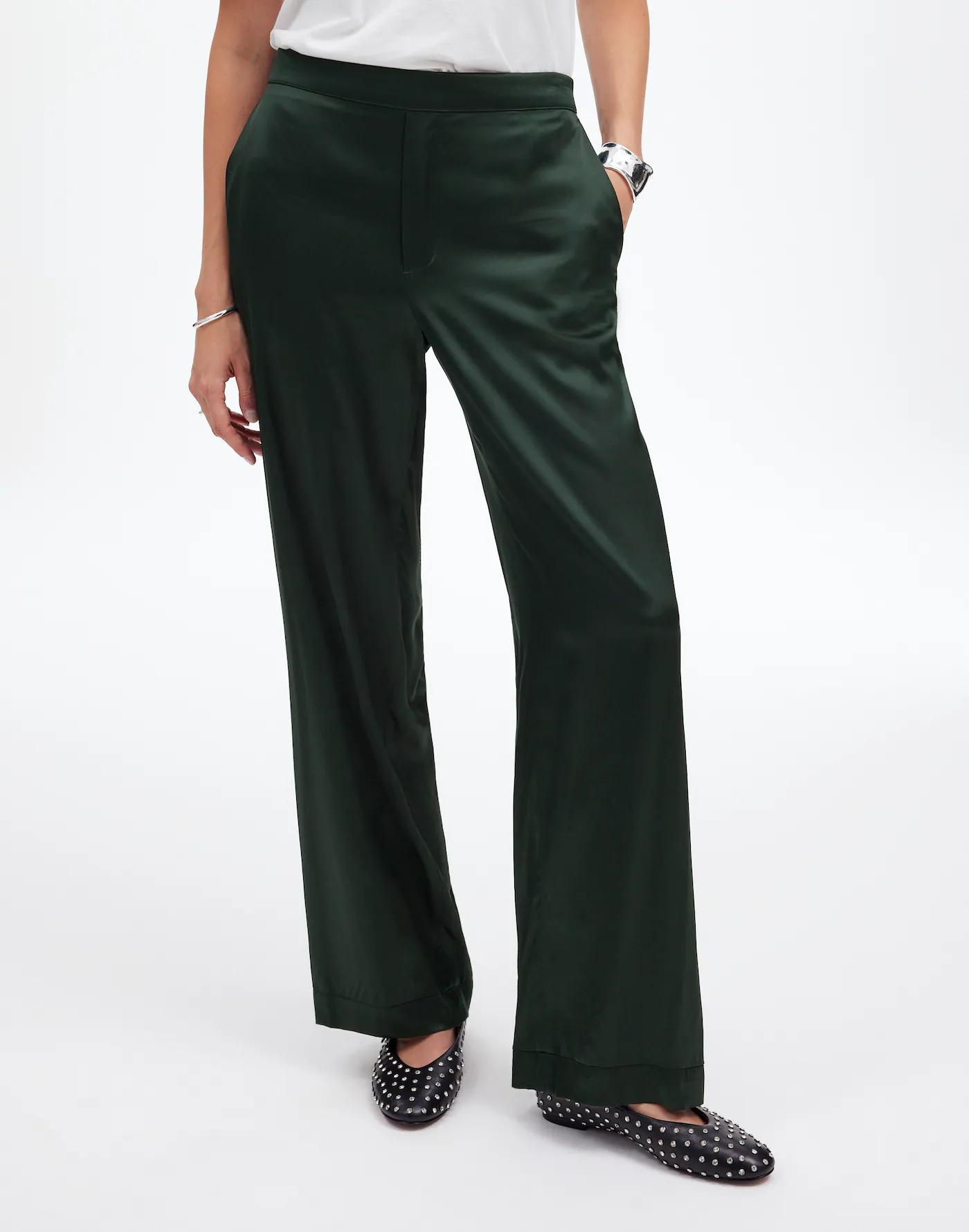 Pull-On Straight Pants in Stretch Satin Product Image