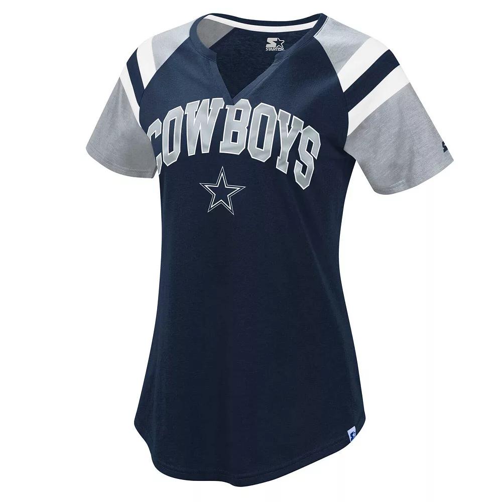 Women's Starter Navy Dallas Cowboys Game On Notch Neck Raglan T-Shirt, Size: Medium, Blue Product Image