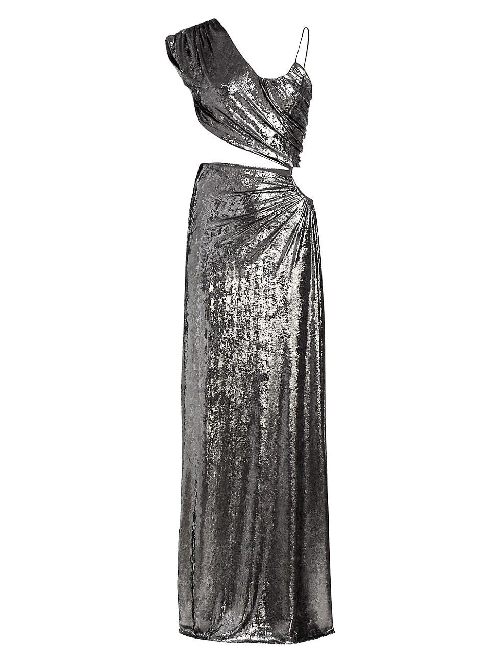 Womens Shiloh Foiled Jersey Ruched Gown Product Image