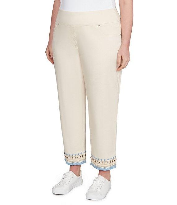 Ruby Rd. Plus Size Embroidered Beaded Hem Pull-On Ankle Pants Product Image