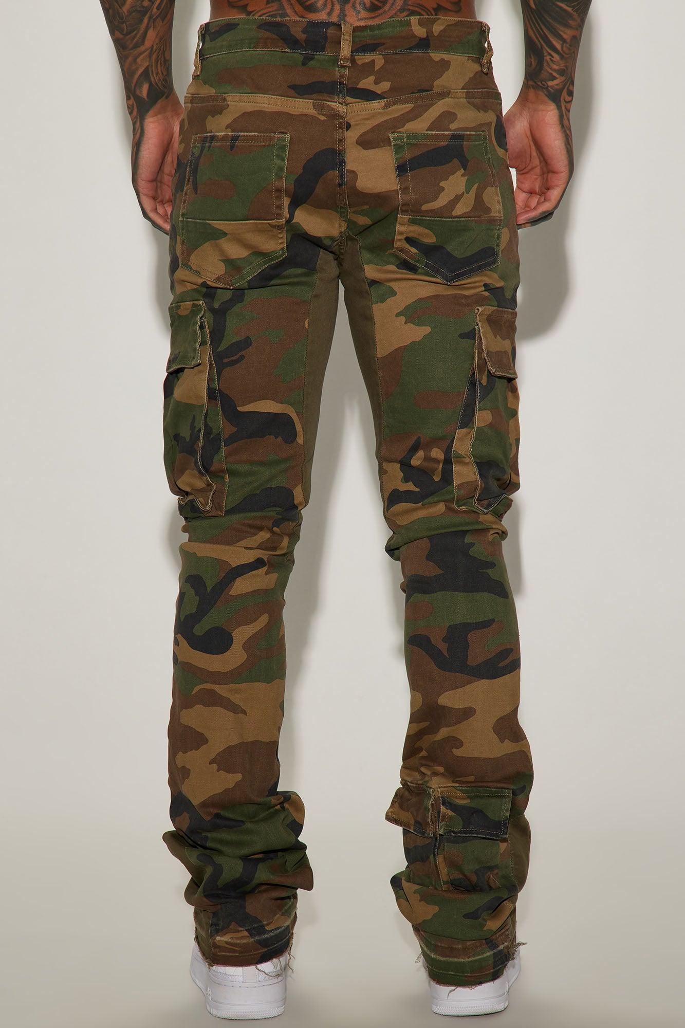 Into The Wild Panel Cargo Stacked Skinny Flare Pants - Camouflage Product Image